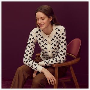 Hermes Clover Cashmere Cardigan White Sz 40